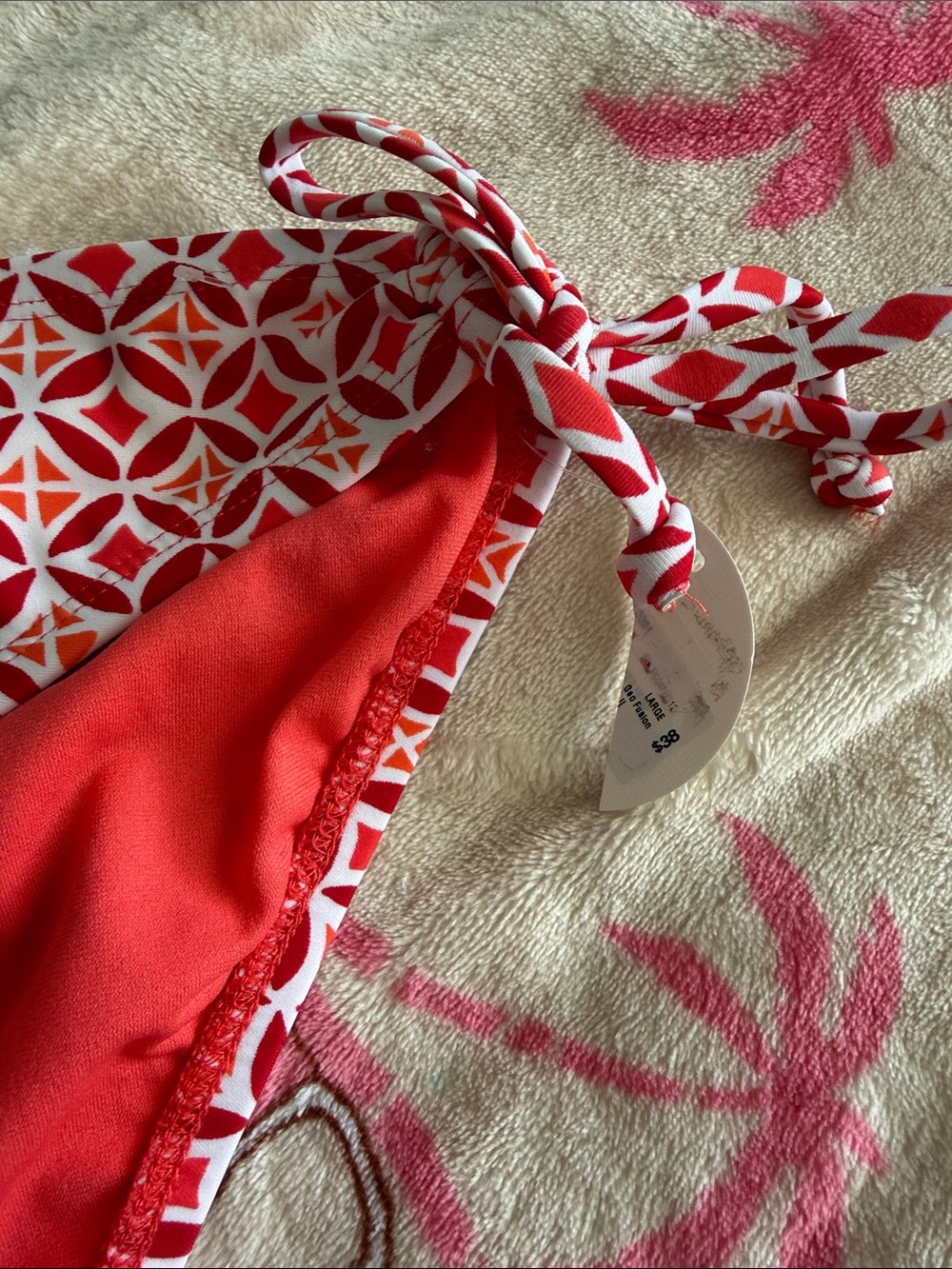 New Coral & Red Geometric Bikini Bottoms Swim Beach Stylus Summer Full Coverage - Picture 5 of 7